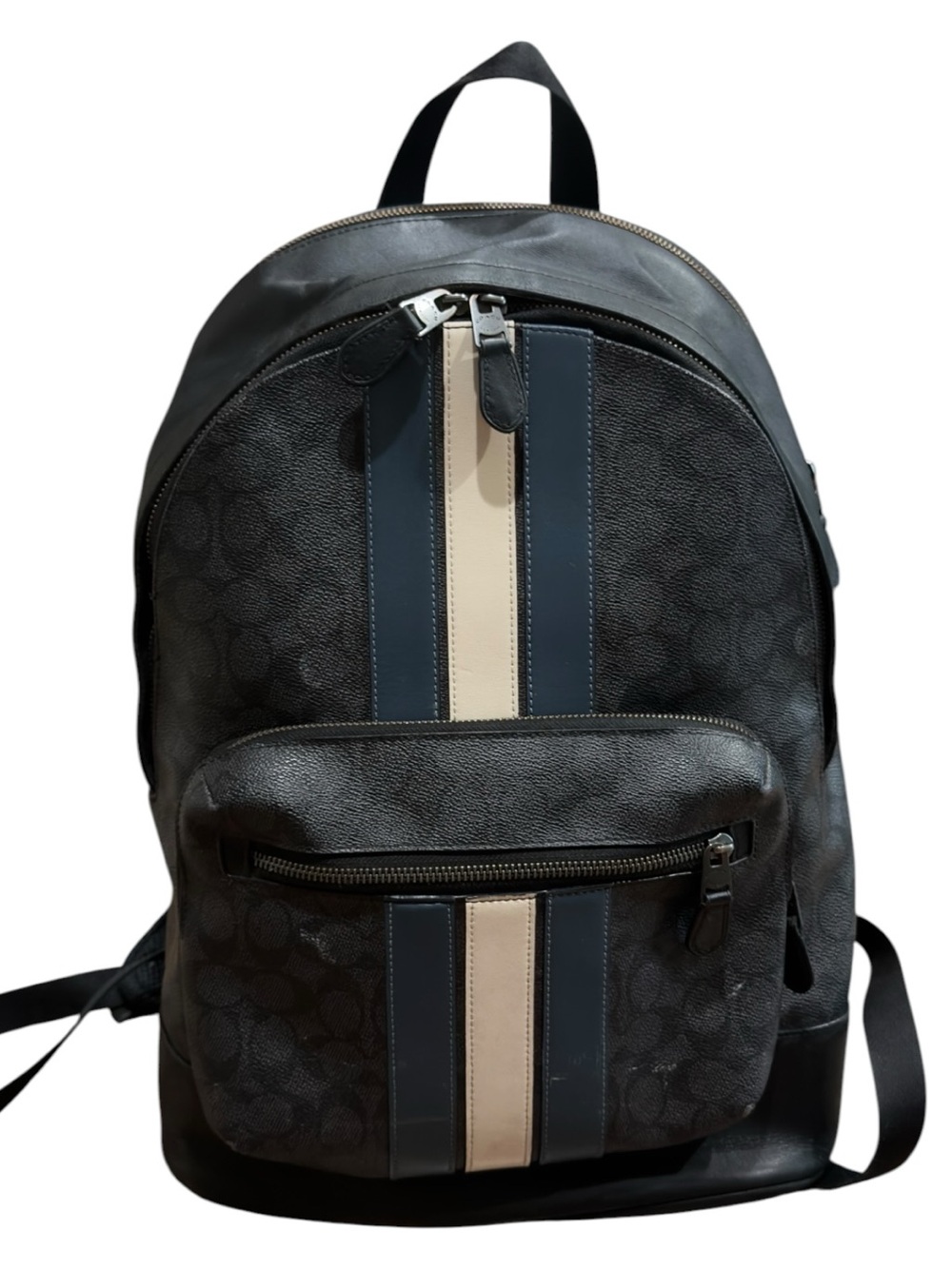 Coach V4404 Mens Black/Grey Signature Canvas Varsity Stripe West Backpack